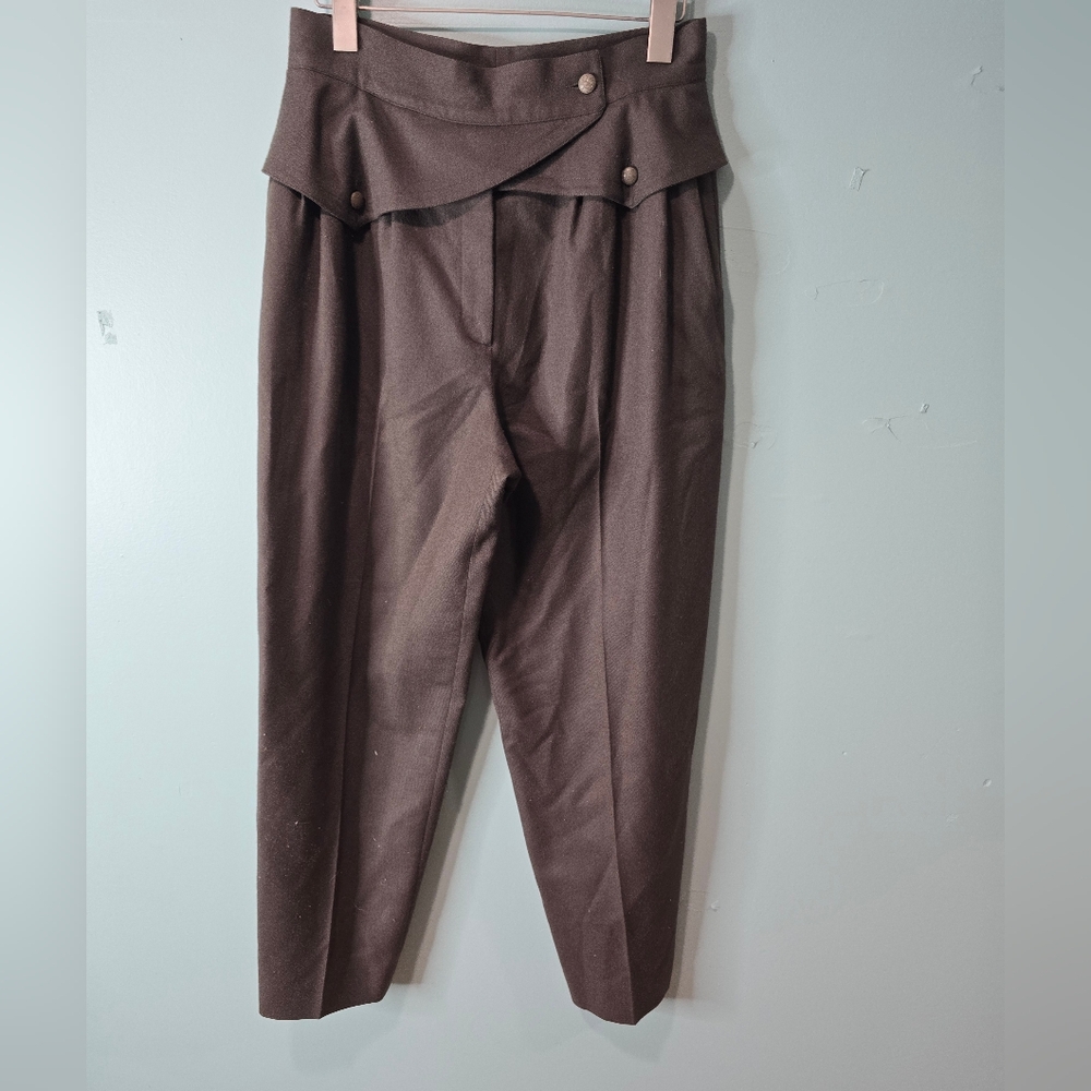 Stanley Korshak Jenny Green 100% Wool Shiled Trousers Size 12